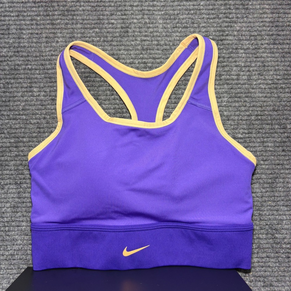 Nike Womens Purple Gold Dri-FIT Racerback Sports Bra Medium Support Size M